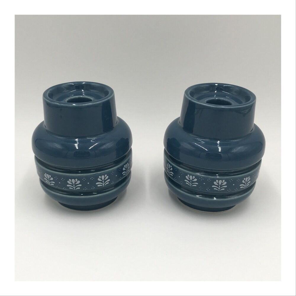 Vintage Gailstyn Sutton Towle Taper Candle Holders Ceramic Blue White 4.5" Japan